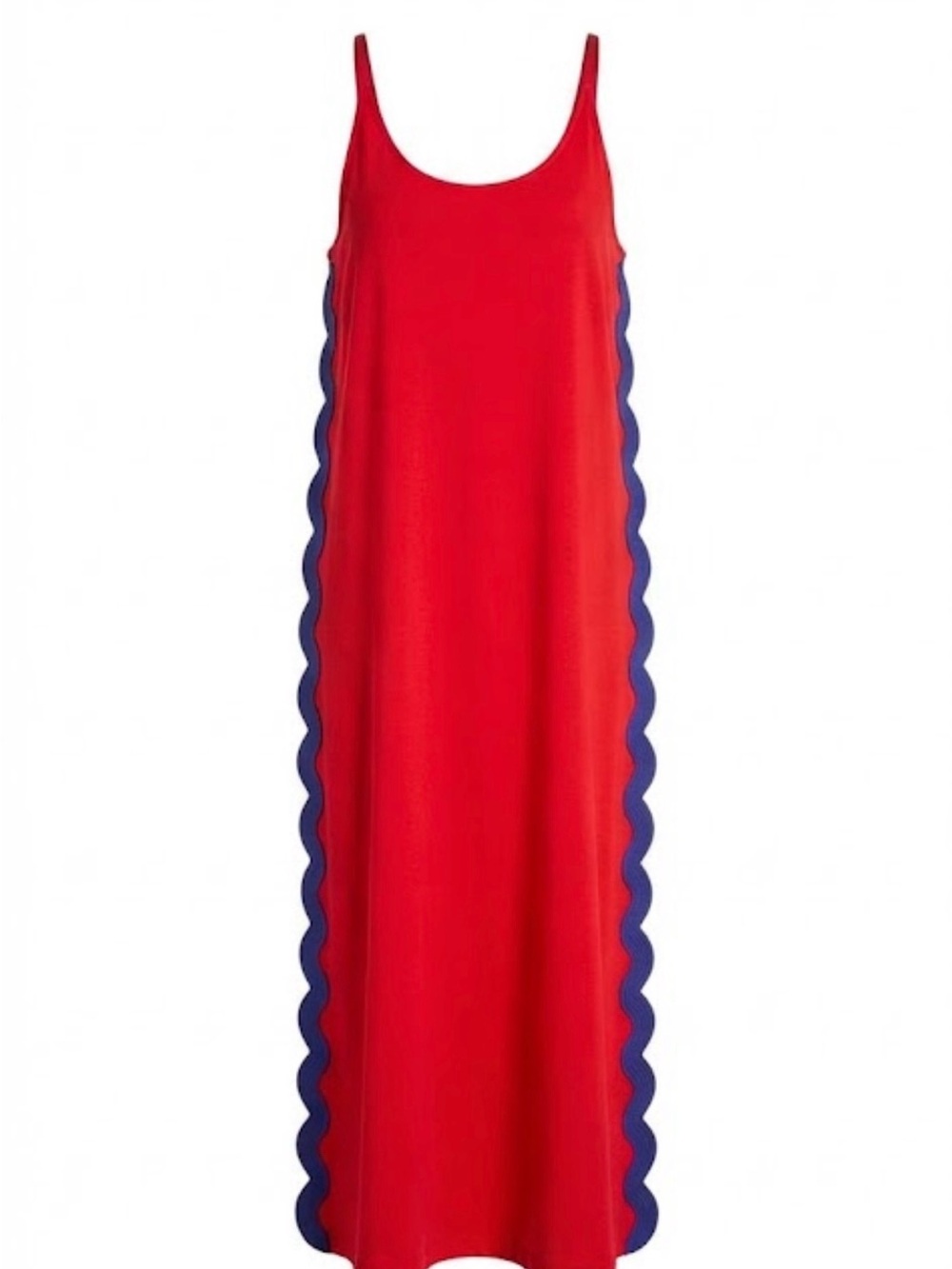 NWT Chouyatou Red & Purple Scallop Maxi Dress with Pockets Size M